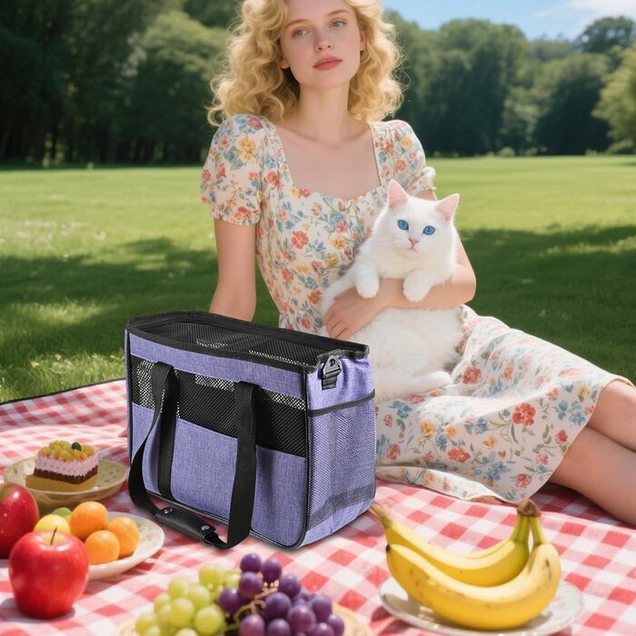 Транспортна сумка для собак та котів Duroecsain | Зручна сумка-переноска з кишенями для подорожей, відпочинку та активного відпочинку (фіолетова)