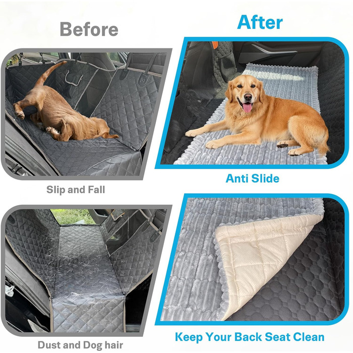 Чохол на сидіння автомобіля для собак, килимок-ліжко для собак, м'який, неслизький, для заднього сидіння авто, для собак, потовщений, з корду, світло-сірий, 63 x 138 см