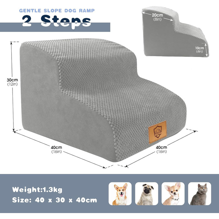 Сходинка для собак HEVOL 2 сходинки, сіра. Зручна та водонепроникна сходинка для маленьких собак та котів на ліжко та диван. Виготовлена з високощільну губку, знімний та миючий чохол.