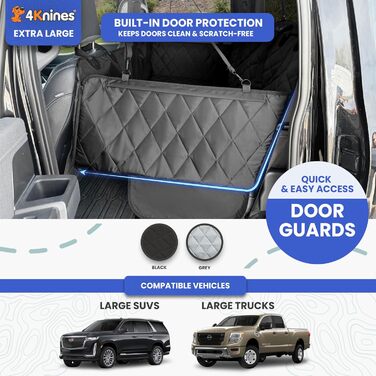 Авточохол на сидіння для собак 4Knines з жорсткою основою – водонепроникний, для автомобілів, SUV, вантажівок – захист дверей EZ off (чорний, XL)