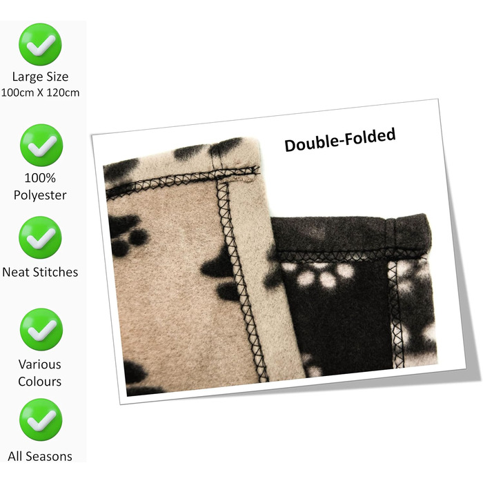 М'яка флісова ковдра з відбитками лап для собак, котів та цуценят. 70x73 см, чорно-бежева, пральна, для подорожей (2 шт. 100x120 см)