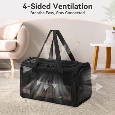 Переноска для кота та собаки Petsfit - чорна, розмір M (45.5 x 28 x 28 см) з м'яким килимком