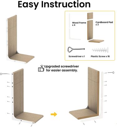 Кігтеточка для котів Conlun, L-подібна, 58 см, білий колір, для захисту меблів