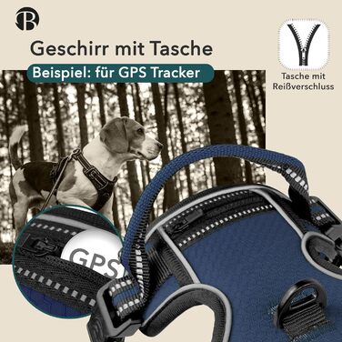 Шлейка для собак середніх порід Bluzelle з ручкою та кишенею для GPS-трекера, світловідбиваюча, зелена (XS, синій)
