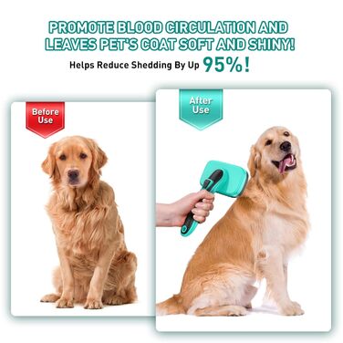 Щітка для собак, котів та інших домашніх тварин, самоочисна, проти підшерстка та розпушеного хутра, зменшує випадіння шерсті, делікатна до шкіри, для великих, середніх та маленьких собак та котів, зелена