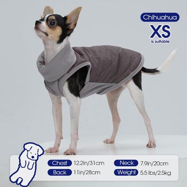 Флісова куртка для собак FUAMEY, тепла зимова жилетка, легкий мантель, пуловер, дихаюча, з високим коміром, вітронепроникна, водовідштовхувальна, для цуценят, розмір L (Large), колір коричневий та сірий