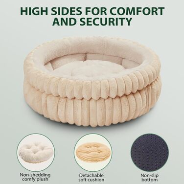 М'яке ліжко для котів та собак, 50 x 50 x 18 см, кремового кольору, ODIWEN