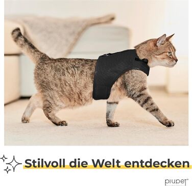 Шлейка для котів PiuPet® (S) з повідком 1,2м | Захист від втечі | Чорний колір | Розмір S (21-24см обхват шиї, 36-40см обхват грудей)