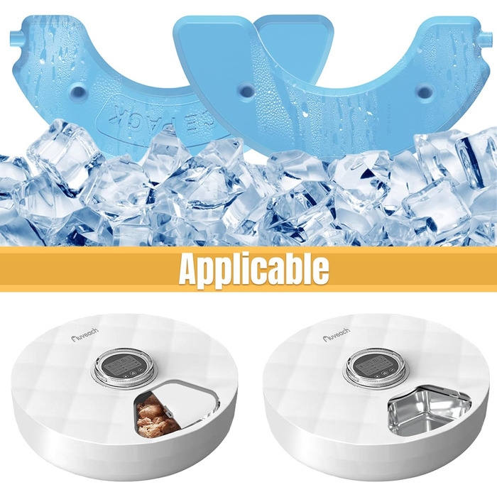 Автоматичний дозатор корму для котів Auveach з 2 охолоджувальними акумуляторами, програмованим таймером та автоматичним подаванням 6 порцій. Бездротовий, на батарейках, підходить для котів та собак.