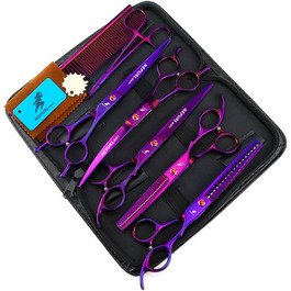 Набір професійних ножиць для грумінгу домашніх тварин: прецизійне стриження, ножиці для проріджування та прямі/вигнуті ножиці для собак та котів - 6 предметів (градієнт)