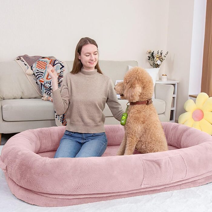 Ліжко для собак великих порід, 160 x 93 x 27,9 см, з високим м'яким бортиком, знімним чохлом, водонепроникним вкладишем та додатковою ковдрою; зручне, розкішне, пухнасте ліжко для собак