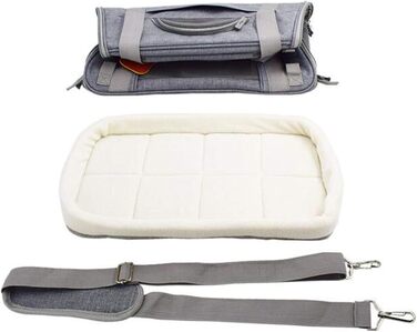 Складана переноска для собак та котів PJDDP з плечовим ременем та плюшевим килимком (сіра)