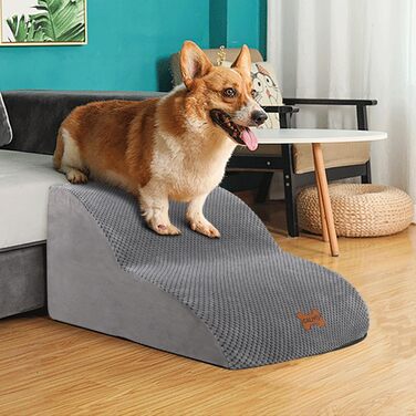 Сходинки для собак Caliyo: 3 сходинки, для маленьких собак, з високощільним губчатим матеріалом, знімний та миючий чохол, неслизьке дно (60 x 40 x 40 см, сірий)