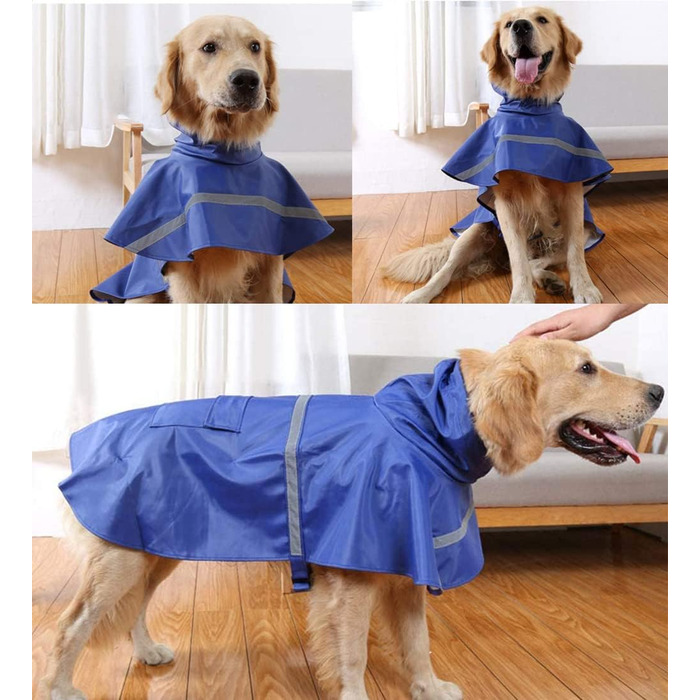 Дощовик для собак, дощовий плащ з капюшоном для собак з шлейкою, легкий та світловідбиваючий дощовик для середніх та великих собак (Блакитний, S/M)