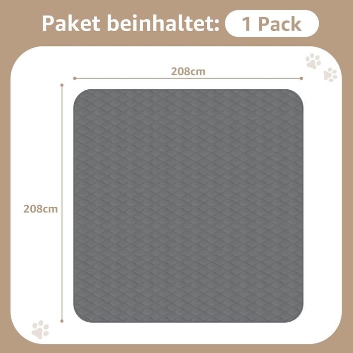 Водонепроникний килимок для собак Pick for Life: м'який, двосторонній, 208x208 см (сірий)