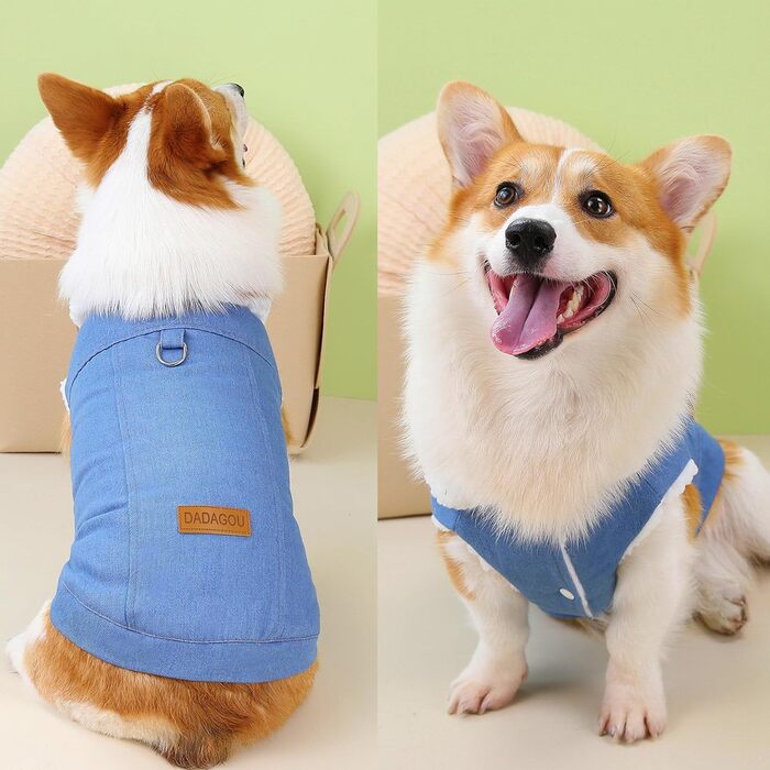 Зунеа Тепла джинсова куртка для собак, утеплена флісом, для маленьких та середніх порід, з кільцем D, тепла жилетка для холодної погоди, одяг для цуценят, такса, темно-синій, розмір (4XL, світло-синій)