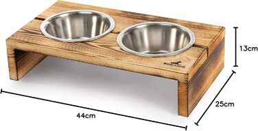 Миска для собак і котів Nobledog з кедрового дерева, станція для годування з двома мисками з нержавіючої сталі, об’єм 2×0,6 л