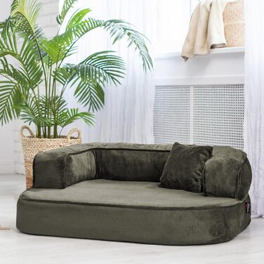 Ортопедичний лежак для собак Tierlando Sharleen VISCO Plus, 80x60 см, оливковий, м'який плюш