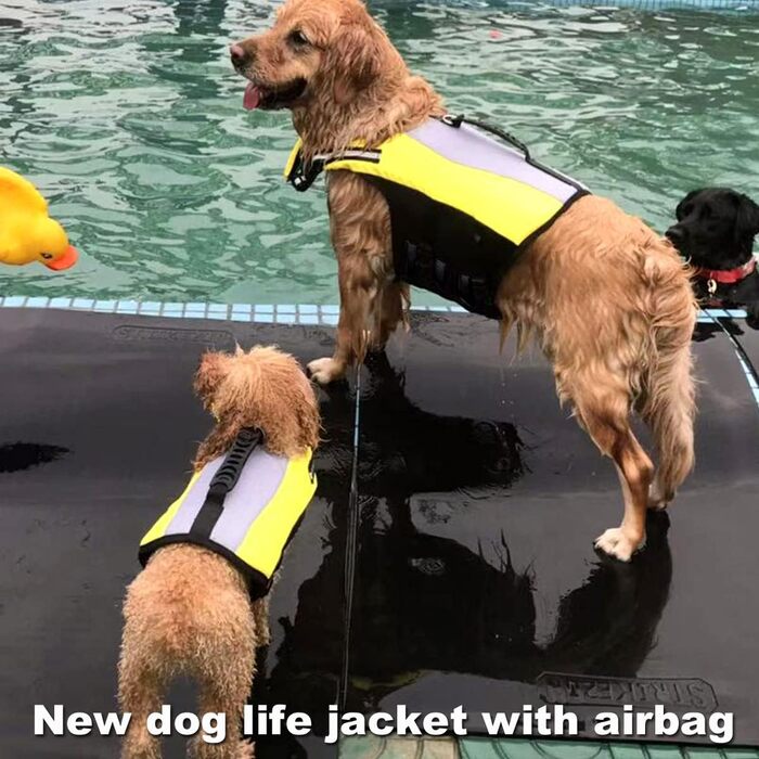 Жилет для плавання для собак, жовтий (L) з Airbag, ручкою та світловідбиваючими смугами