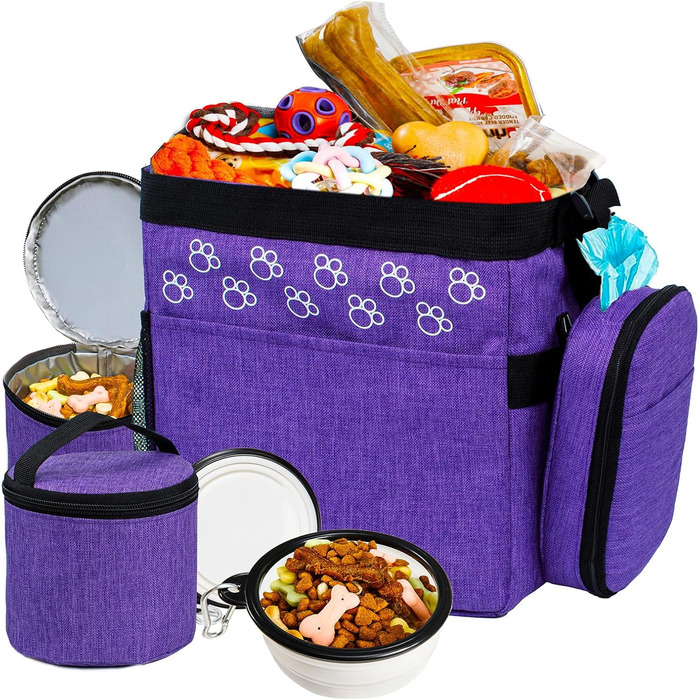 CLAWIST Сумка для собак у подорожах з контейнерами для ласощів та корму, фіолетовий, для авіаперельотів, аксесуари для собак