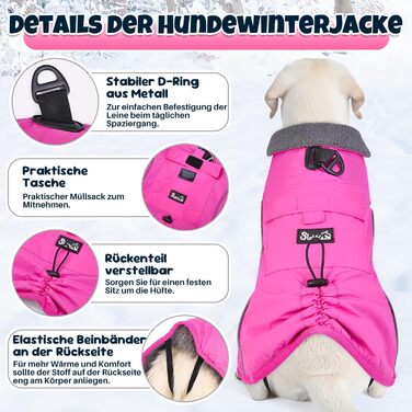 Зимова куртка для собак, водонепроникна та вітрозахисна флісова жилетка з кільцем D та кишенею, світловідбиваюча жилетка для середніх собак, для прогулянок, розмір XL, рожева