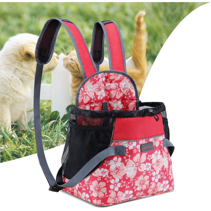 Рюкзак-переноска для кота/маленького собаки/щеня, Cinf - комфортний та безпечний транспортний рюкзак з передньою кишенею, 2.5 кг, квітковий принт
