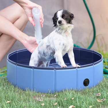 PawHut Dog Pool Надійний дитячий басейн для собак, басейн з ПВХ+дерева, блакитний, Ø80xH20 см, літні розваги| Аосом