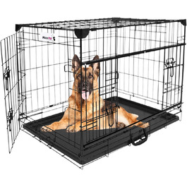 MaxxPet Клітка для собак 92x58x64 см, металева, складна, двоє дверей, чорна – транспортна клітка для авто і дому, для собак і котів