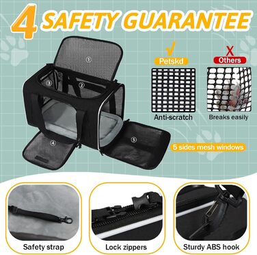 Транспортна сумка для тварин Petskd, схвалена авіакомпаніями, для котів та собак середніх розмірів, чорна, 17.0' x 11.0' x 10.5'