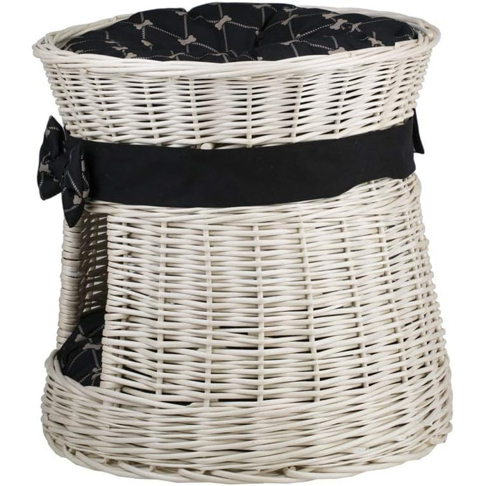 Кругла котяча хатинка e-wicker24 з плетеної лози, двоярусна, з подушкою та стрічкою, котячий будиночок (кремовий/чорний)