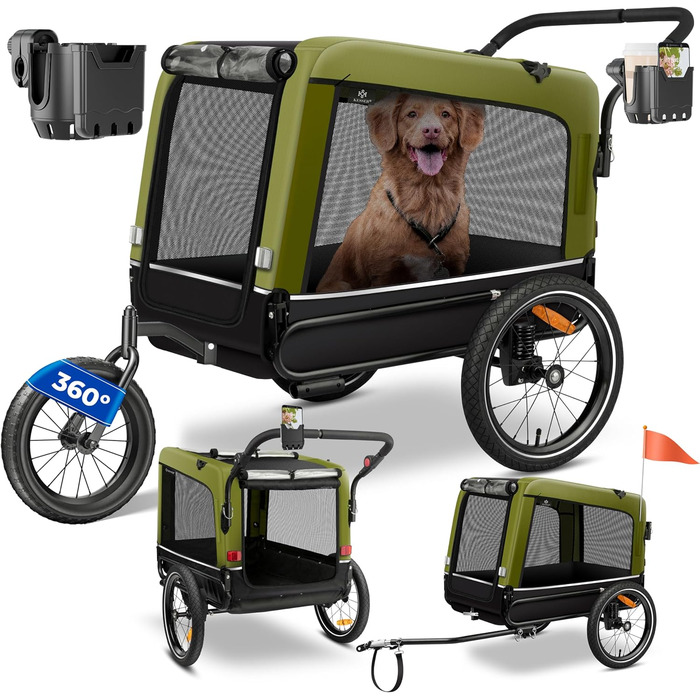 KESSER® причіп-візок для собак Boxer 3в1, велосипедний, прогулянковий, 240 л, 600D Оксфорд, амортизований, до 40 кг, з тримачем для напоїв