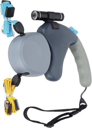 Подвійна собача повідка, висувна повідка з LED-підсвічуванням для двох собак, з фіксатором, регульована, 9,8 футів, 360° без перекручування (сіра)