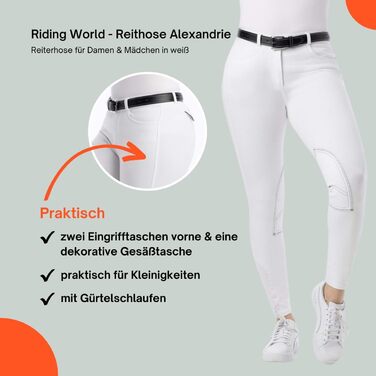 Верхні штани для їзди верхи Riding World Alexandrie для жінок та дітей | Еластичні штани для верхової їзди з накладкою на колінах | з кишенями спереду | Легінси для верхової їзди в шести кольорах | Екіпірування для верхової їзди розмір 104-176 та 32-44 | 