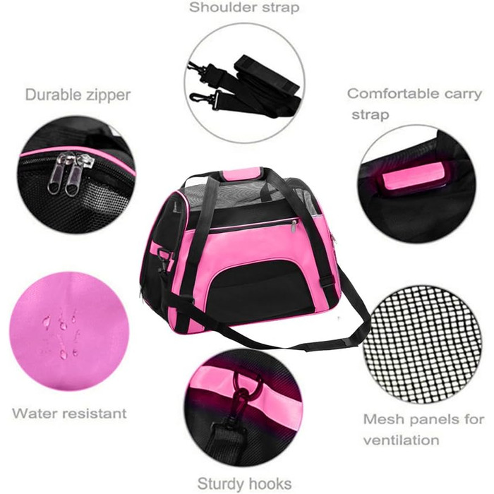 Сумка-переноска для тварин з м'якими боковинами, рожева (M)