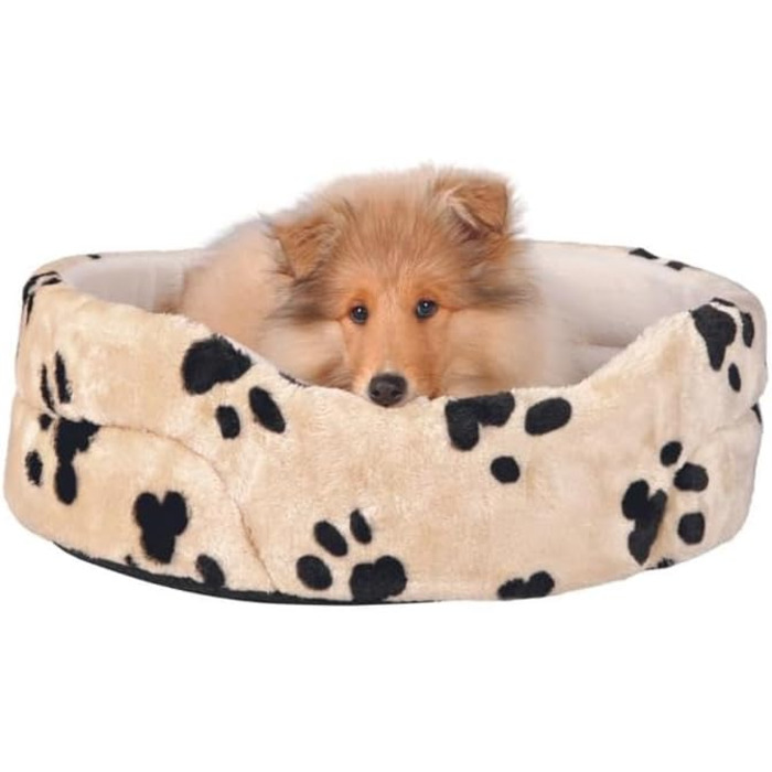 Ліжко для собак TRIXIE Joey 70×62 см бежеве, м'яке, з малюнком лапки, протиковзке, для середніх порід