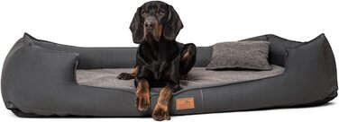 Ортопедичне ліжко для собак Tierlando® Linus Ortho Plus, 110x90 см, з віскоеластичною матрацом, штучна шкіра, графіт