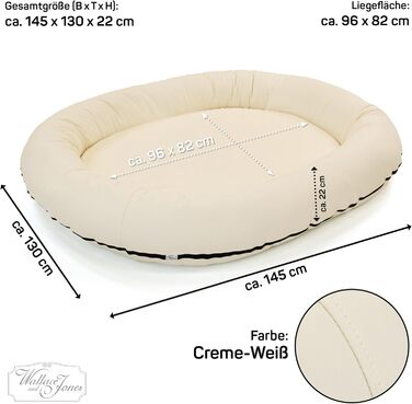 Wallace & Jones | Преміум лежанка для собак Болтон, 63x50 см, з штучної шкіри, для маленьких собак, з прихованою блискавкою, можна прати, не слизька, (145 x 130 см, кремово-білий)