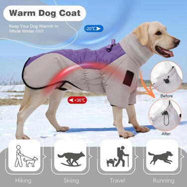Зимовий теплий водонепроникний одяг для собак з високим коміром (5XL) - сірий + фіолетовий