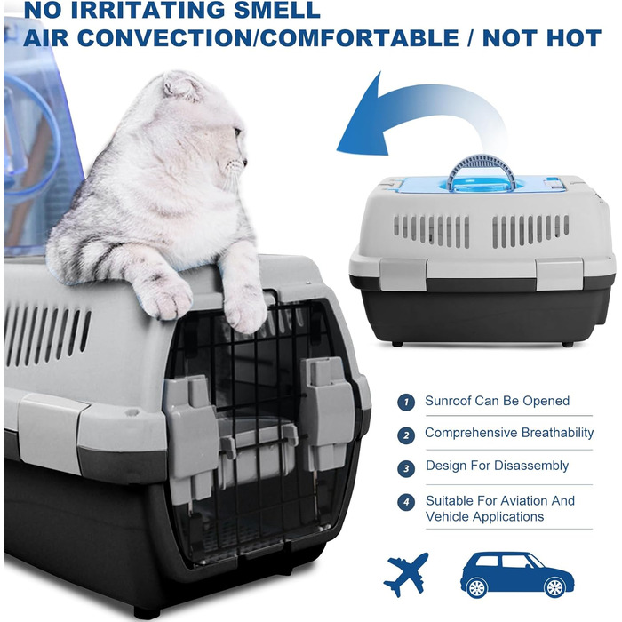 PETCUTE Транспортний бокс для собак та котів: міцний, дихаючий, з зручною ручкою, складний, до 6 кг, сірий+чорний