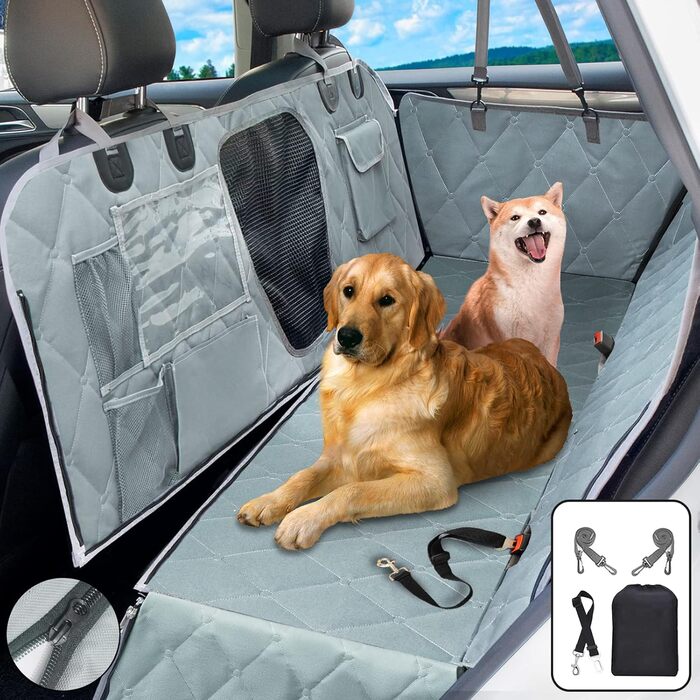 Чохол-гамак для собак на заднє сидіння Hanjo Pets, універсальний для авто та SUV, з сітчастим вікном, кишенями, блискавкою, нековзною гумовою основою, знімний і легкий у догляді