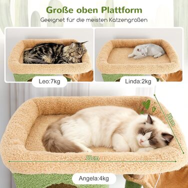 Драбина для котів Globlazer 204 см з 3 будиночками, 2 великими платформами, 3 м'якими кошиками, стабільна, для 3-5 котів, відпочинок, ігри, дряпання, зелений (XXL)