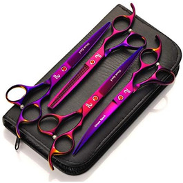 Набір для стрижки тварин, професійні ножиці для грумінгу собак та котів, 7.0 дюймів, фінішна ножиця, гребінець для догляду за шерстю, фіолетовий колір