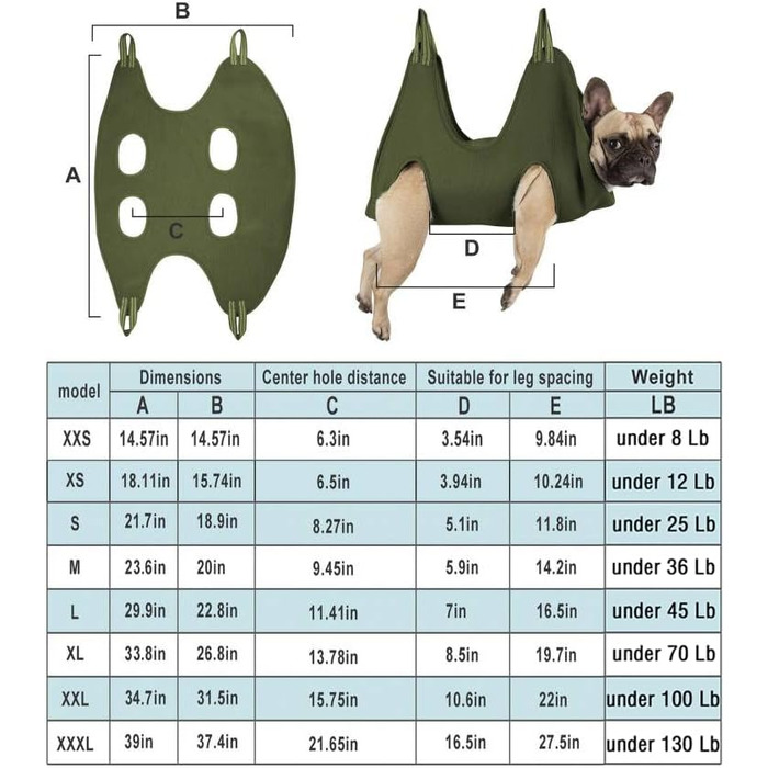 Набір для догляду за собакою Kkiimatt 10-в-1: гамак, триммер, пилка, ножиці. XXL (до 45,4 кг). Хакі