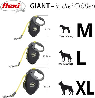 Рулетка для собак Flexi Giant Professional L 10 м, до 50 кг, чорна/неонова жовта