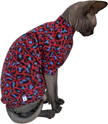 Футболка для собак Sphynx, бавовна, без хутра, круглий комір, леопардовий принт, розмір L (3,5–4,5 кг), синьо-червоний леопардовий принт