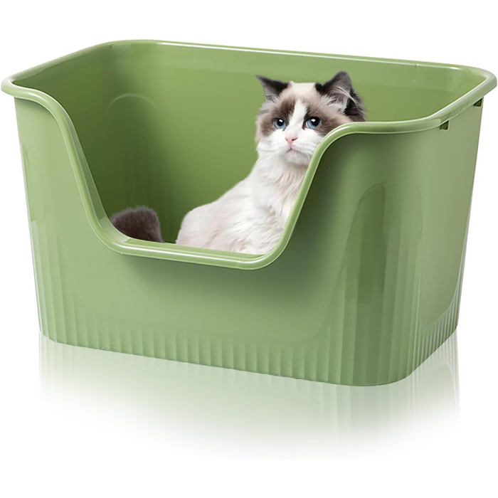Відкритий лоток для котів Duscdesp, великий 64x45x33 см, без кришки, з високим бортиком, сірий, для великих котів та кошенят, захист від розбризкування