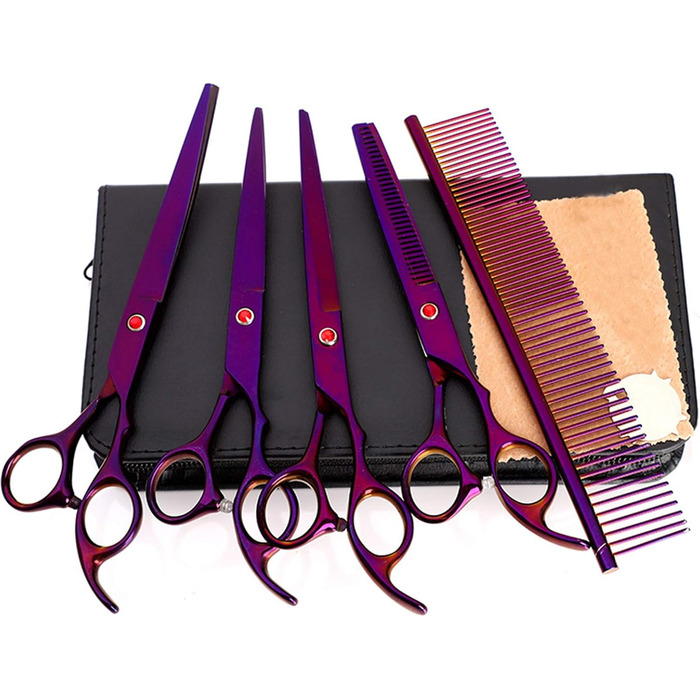 Набір професійних ножиць для грумінгу собак, титан-покриття, з ножицями для нігтів, фіолетовий