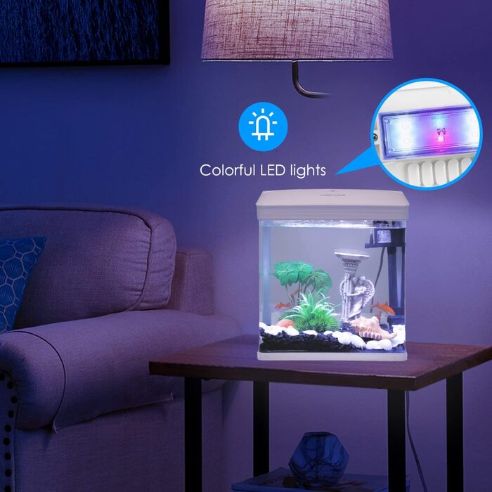 Nobleza 7 л Міні-акваріум комплект з LED-підсвіткою та фільтром, білий, для початківців