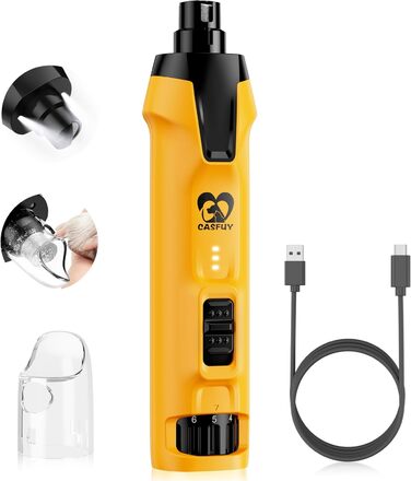 Електричний шліфувальник нігтів для собак Casfuy - 6 ступенів, тиха робота, з LED-підсвіткою та збирачем пилу