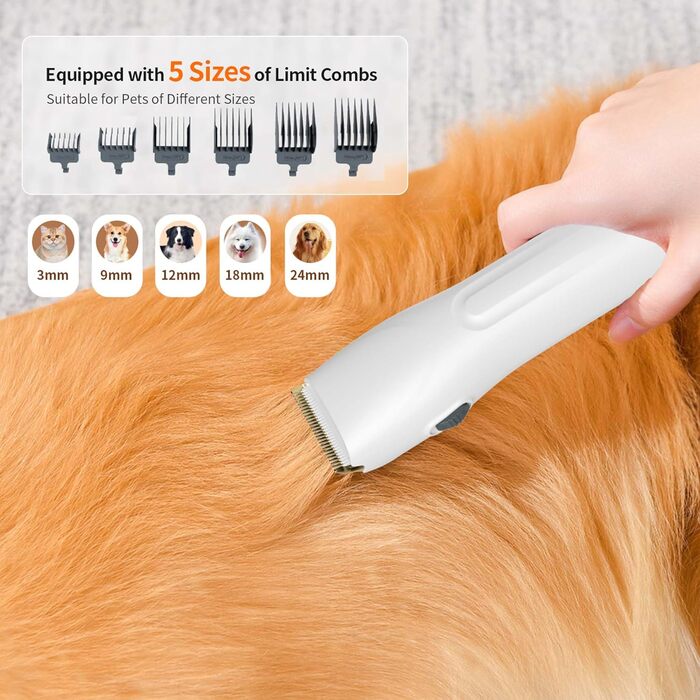 Набір для догляду за домашніми тваринами Fudajo, білий, 6 в 1: машинка для стрижки шерсті з пилососом, набір для блискучого хутра